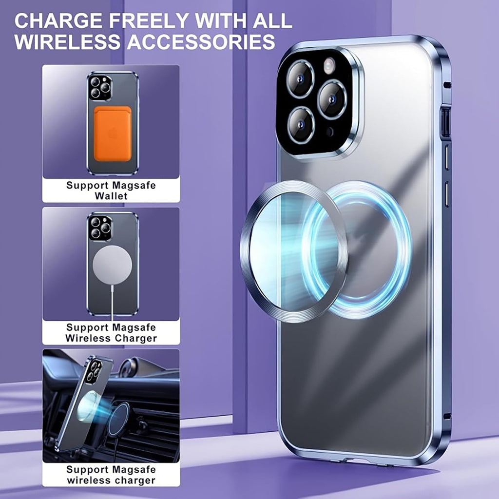 HUHUCASE Metal Frame Anti-Spy Magnetic Phone Case for iPhone 12/13/14/15/16/17 Promax Double-Sided Glass Full Coverage H