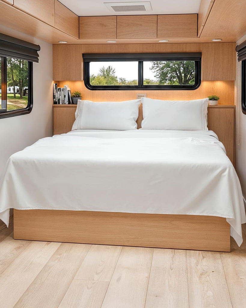 Short Queen Size 4 Piece Bed Sheet Set - RV Short Queen Sheets - White