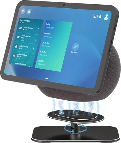 Almoz Adjustable Stand for Echo Show 8/11 (2025 Release) Display, Solid Aluminum Holder with Tilt and Swivel, No-Mount Compact Desktop Design, Anti-Slip Table Stand Without Blocking Audio (Black)