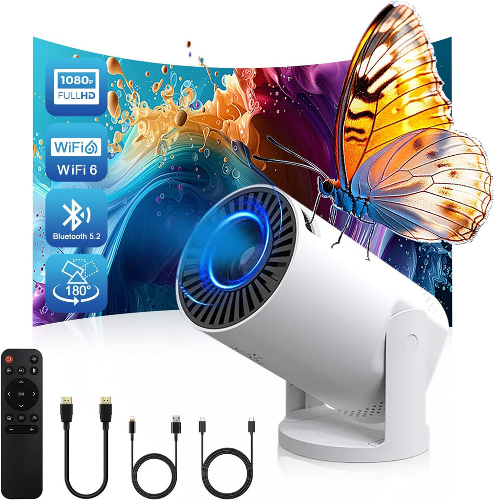 Wireless Mini Projector with WIFI 6 and Bluetooth, 4K 1080P Support Portable Projector 180° Rotatable. 17"-130" Screen Video Projector. Compatible for Smartphone, Laptop, PC(Q5 mate)