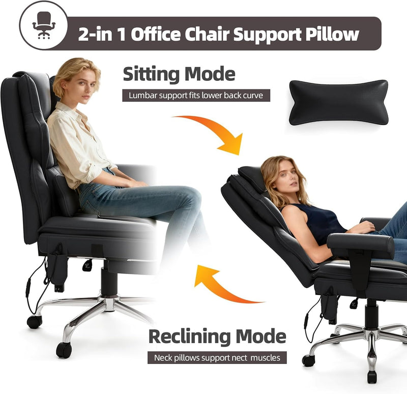 Silla ejecutiva de oficina con calefacción y masaje de 7 puntos, reposapiés