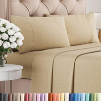 Queen Size 4 Piece Sheet Set - Breathable & Cooling Sheets - Heathered Tan
