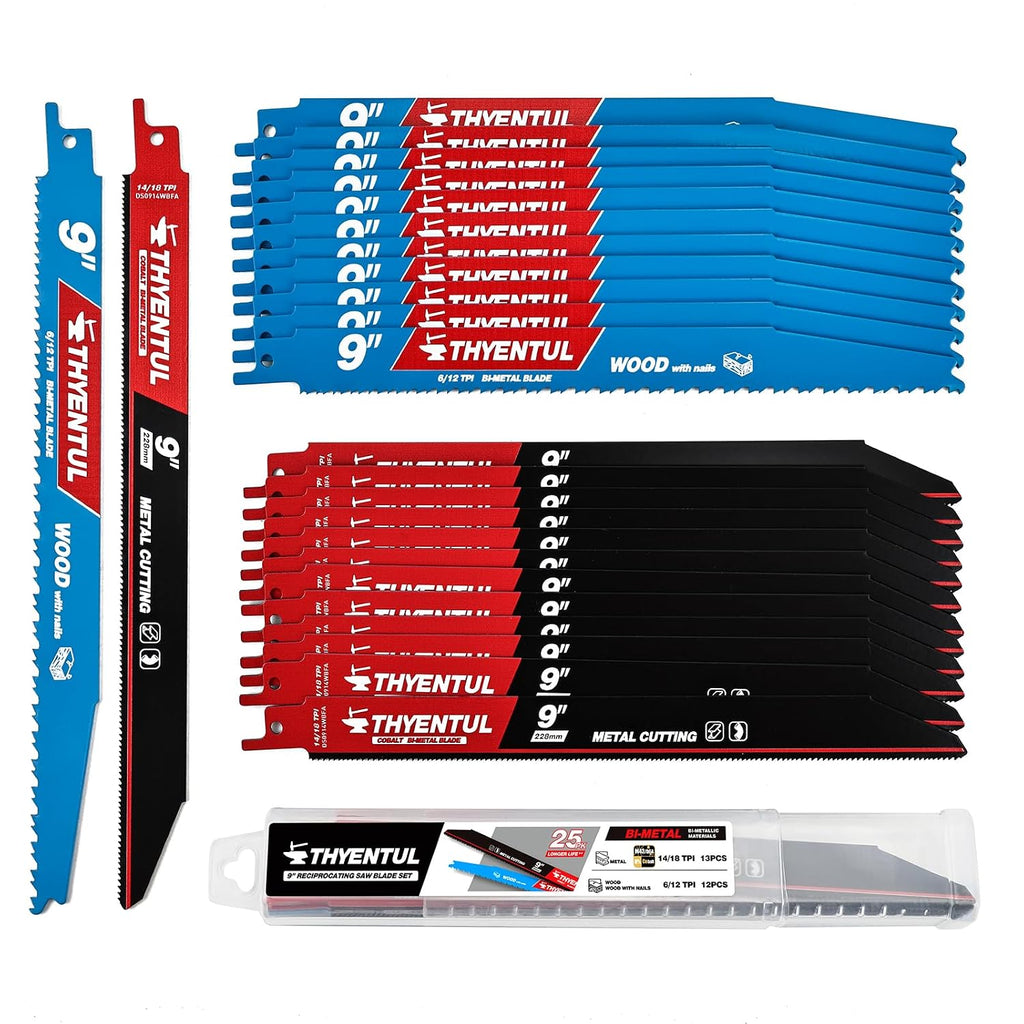 25 Pack 9 inch Reciprocating Saw Blade Set - Metal/Woodcutting Saw Blades,9" 14/18TPI and 6/12TPI Universal Bi-Metal saw