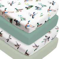4 Pack Mallard Duck Baby Crib Sheets Neutral Unisex Breathable Fitted Nursery Sheets for Baby Girl or Boys (Crib Sheet)