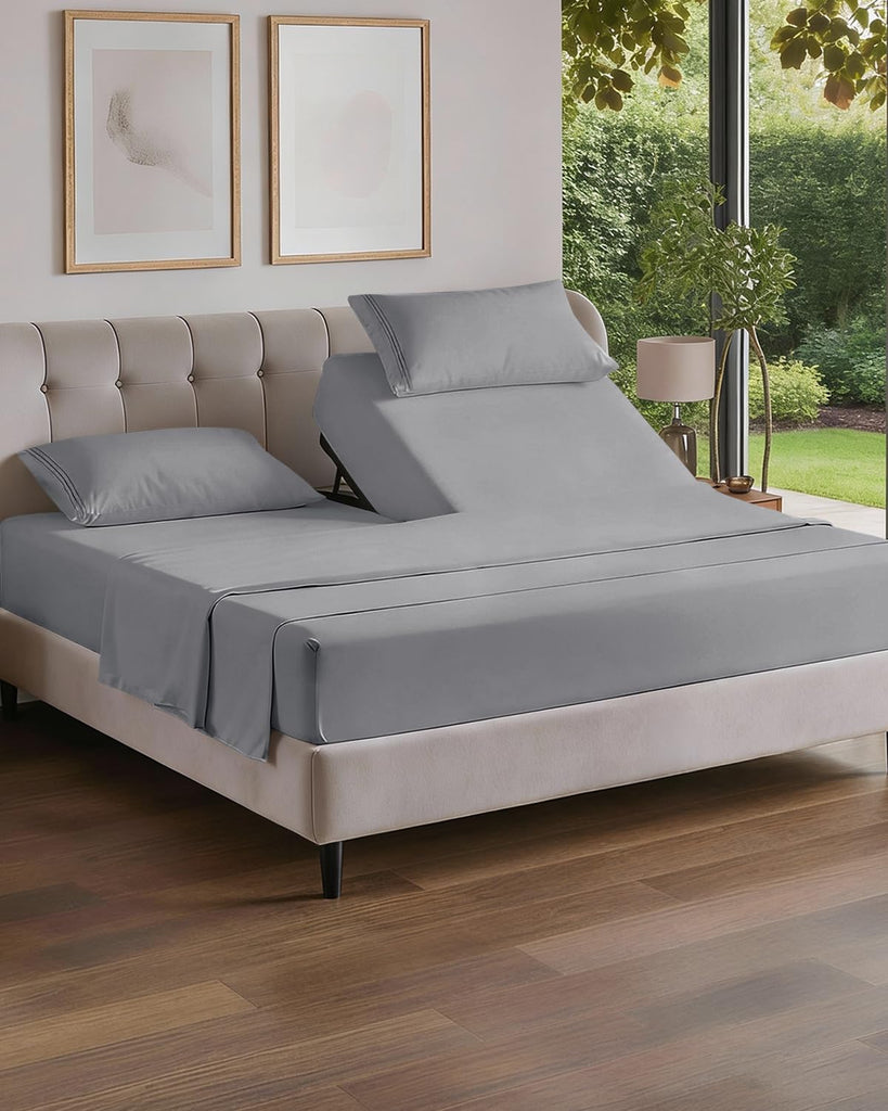 Flex Top Split Head King 4 Piece Sheet Set - Soft & Breathable - Steel Blue