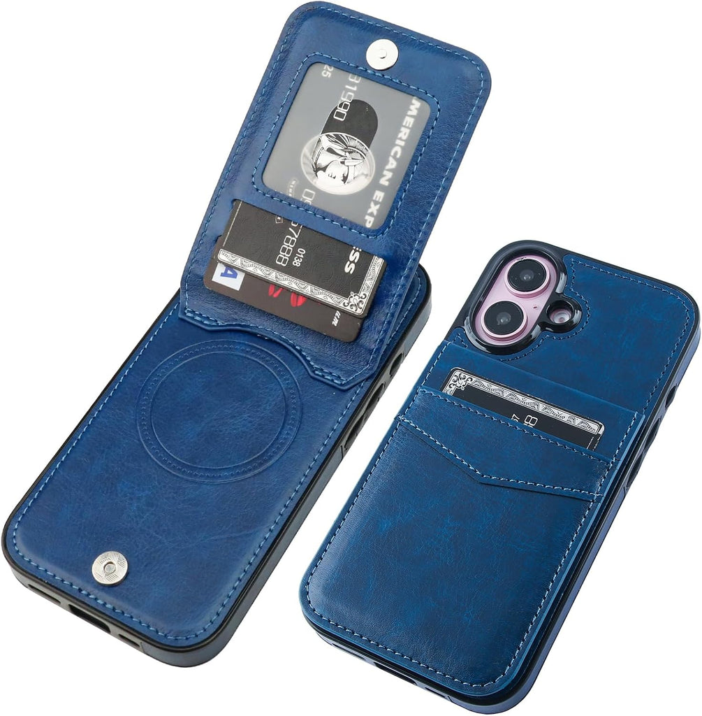 KIHUWEY for iPhone 16 Wallet Case Card Holder for MagSafe, Blue