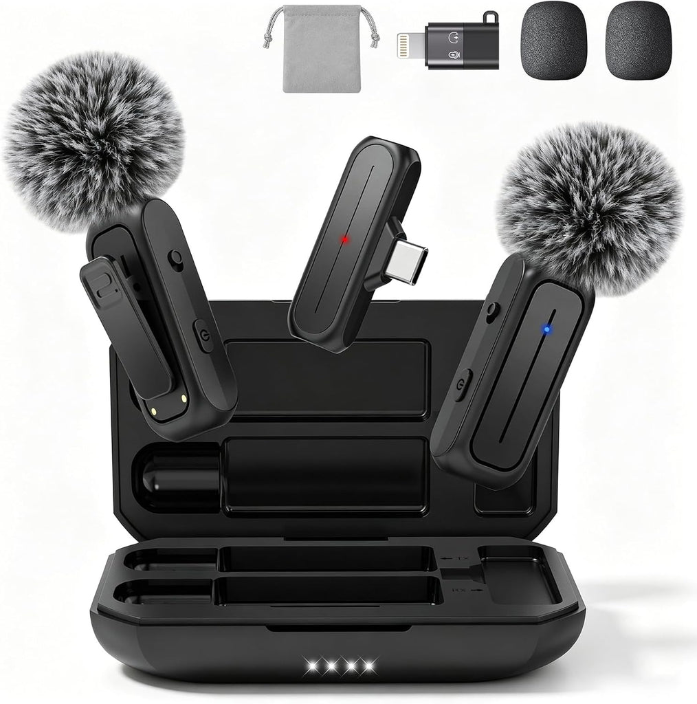 MAYBESTA Wireless Mini Microphone for iPhone Android Phone - Bluetooth Lapel Microphones with Charging Case for Video Re
