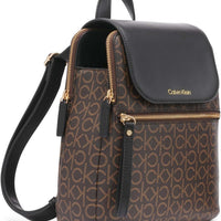 Calvin Klein Women's Elaine Signature Flap Backpack, Brown, OS