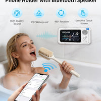 Waterproof Shower Phone Holder for iPhone, Bathroom Fan with Speaker