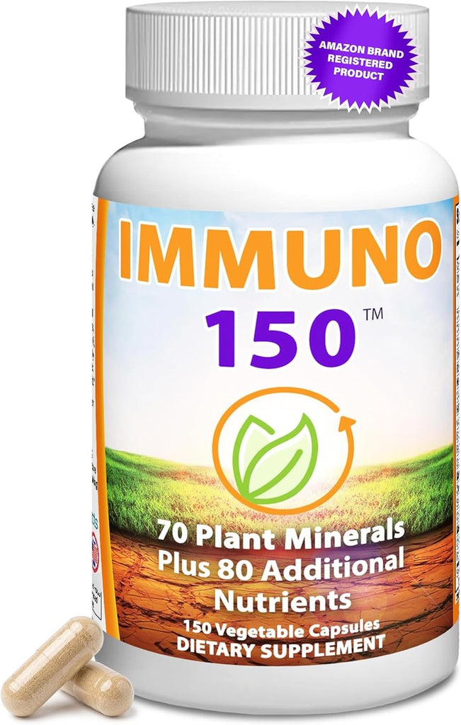 Immuno 150, suplemento para el sistema inmune, repleto de 70 minerales vegetales, 13 vitaminas esenciales y 68 nutrientes adicionales - 150 cápsulas vegetales - Refuerzo inmune para todos los grupos