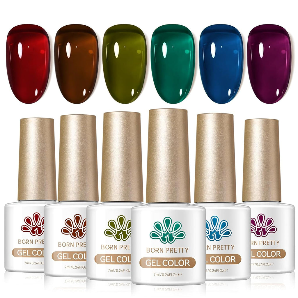 BORN PRETTY Jelly Gel Nail Polish Burgundy Dark Red Brown Green Purple Blue