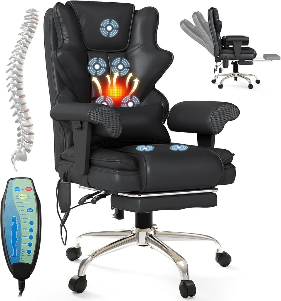 Silla ejecutiva de oficina con calefacción y masaje de 7 puntos, reposapiés