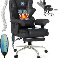 Silla ejecutiva de oficina con calefacción y masaje de 7 puntos, reposapiés