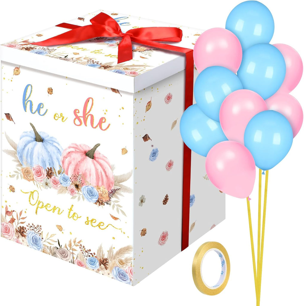 Hungdao Fall Pumpkin Gender Reveal Set with 10 Balloon Box Ribbon