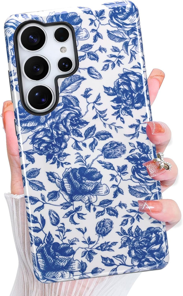 Magnetic for Samsung Galaxy S25 Ultra Case Cute Aesthetic, Blue Rose