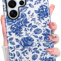 Magnetic for Samsung Galaxy S25 Ultra Case Cute Aesthetic, Blue Rose