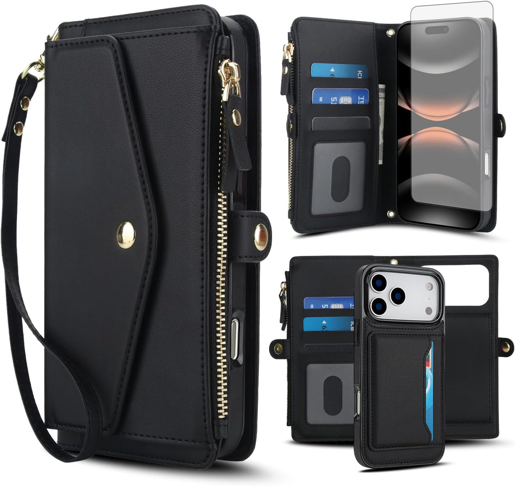 Phone Case for iPhone 17 Pro Max 6.9 inch 2025 Wallet Cover Compatible with Magsafe RFID Screen Protector Crossbody Lany