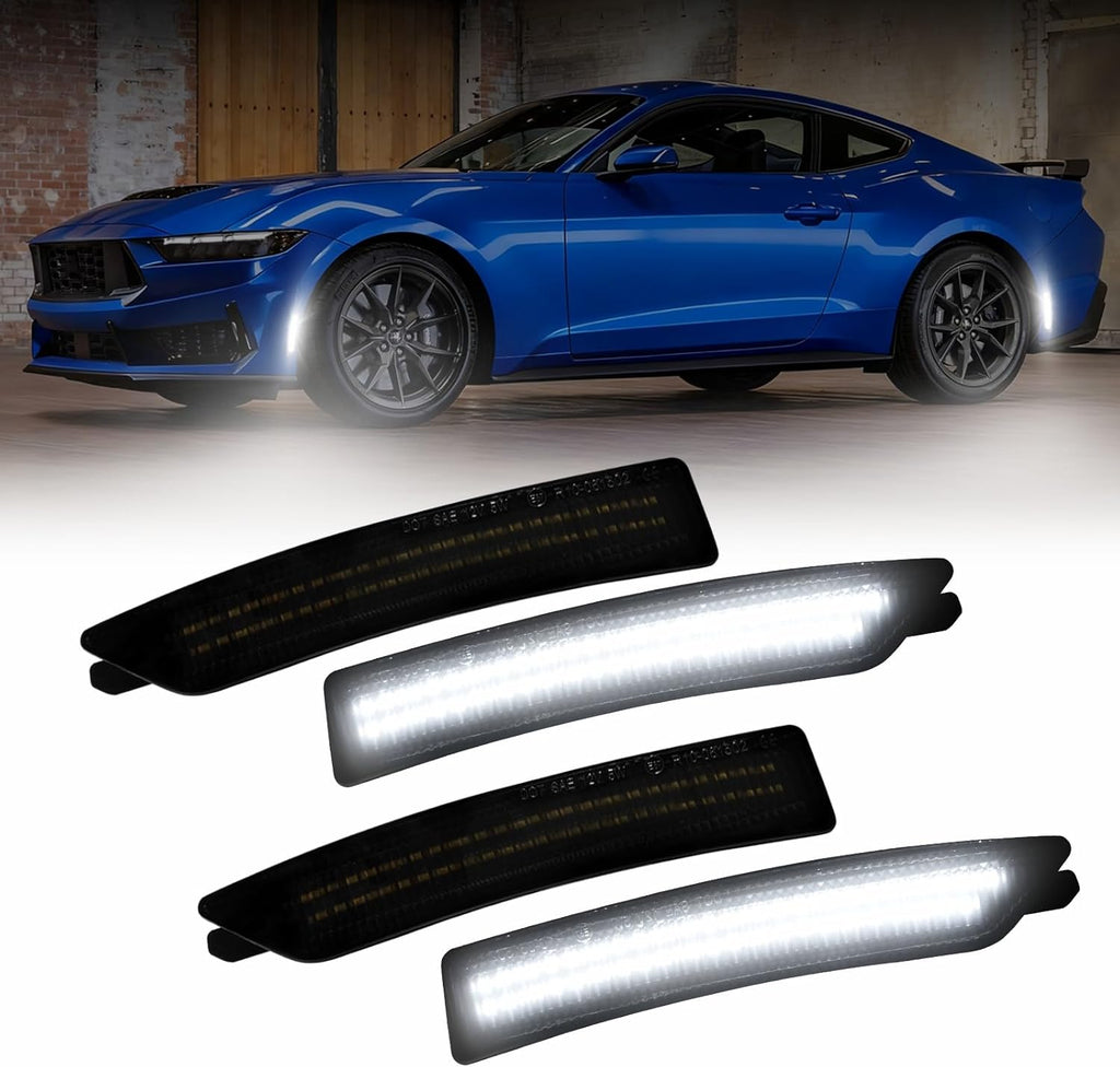 AUTOONE Upgraded LED Side Marker Lights White for Ford Mustang 2024-2025