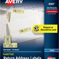 Avery Gold Address Labels for Inkjet Printers, 3/4" x 2-1/4", 300 Labels, 5 Packs (8987)
