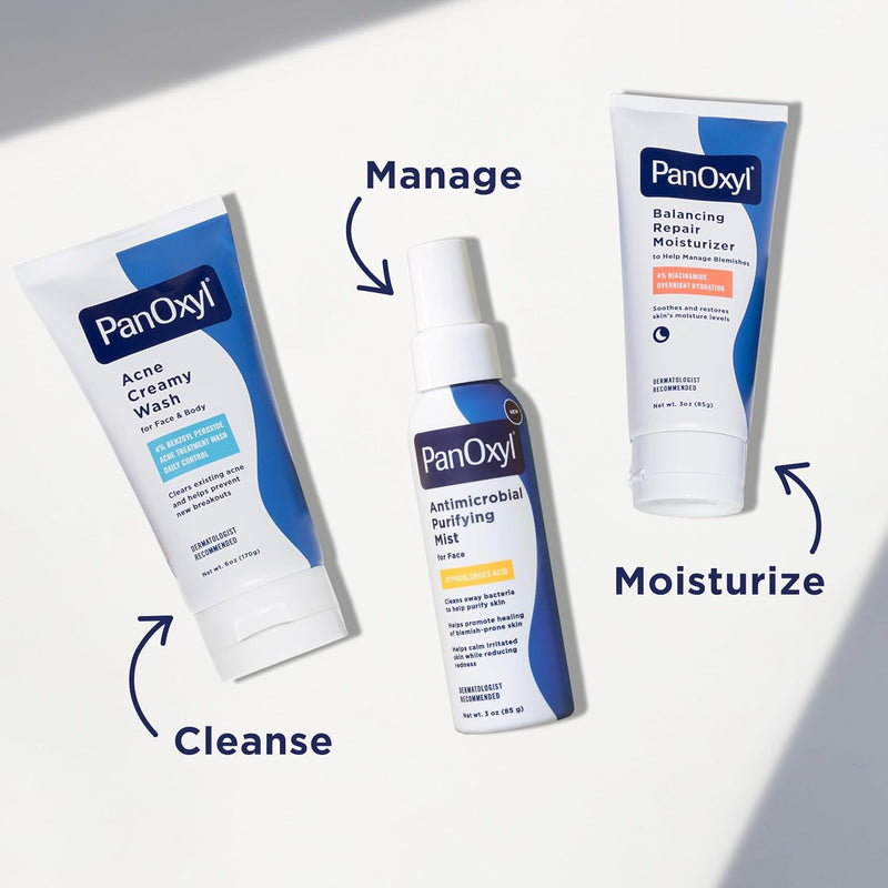 PanOxyl Niebla purificadora antimicrobiana, ácido hipocloroso, spray aclarador para la cara, ayuda a matar bacterias, purificar la piel, calmar el enrojecimiento, pH equilibrado, hipoalergénico, suave