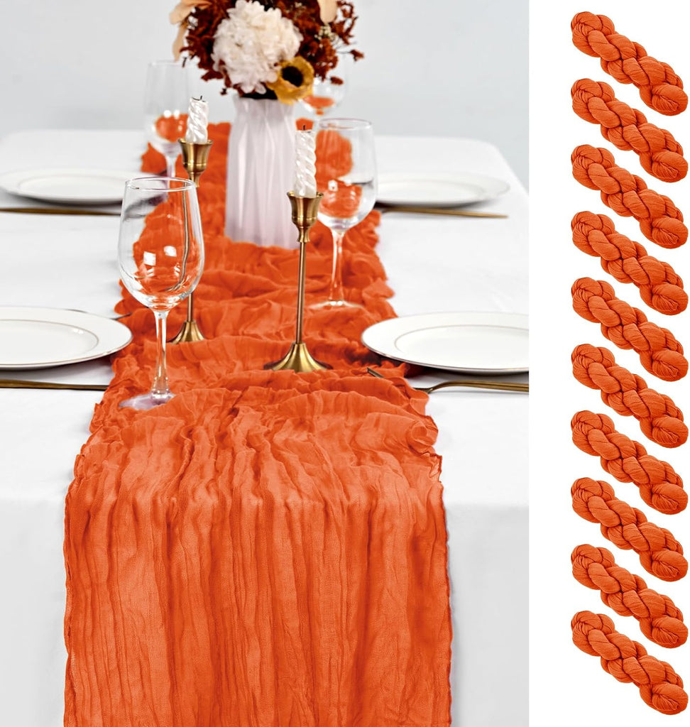 10 Pack Orange Table Runner 10Ft Cheesecloth Table Runner Boho Gauze Cheese Cloth Table Runners Romantic Long Sheer Fabr