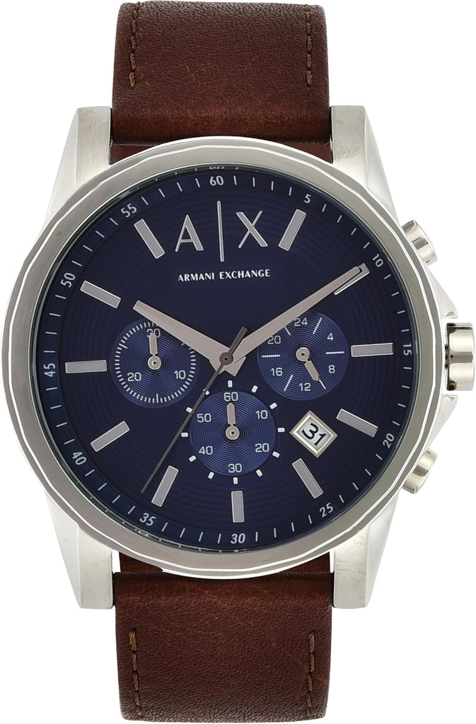 Armani Exchange A｜X Men's Chronograph Silver Stainless Steel and Brown Leather Band Watch (Model: A|X2435) - Black/Beige Silicone