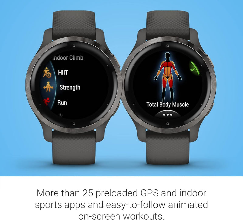 Renewed Garmin Venu 2S, Smaller-Sized GPS Smartwatch with Advanced Health Monitoring and Fitness Features, Slate Bezel with Graphite Case and Silicone Band, (010-02429-00) (Renewed)