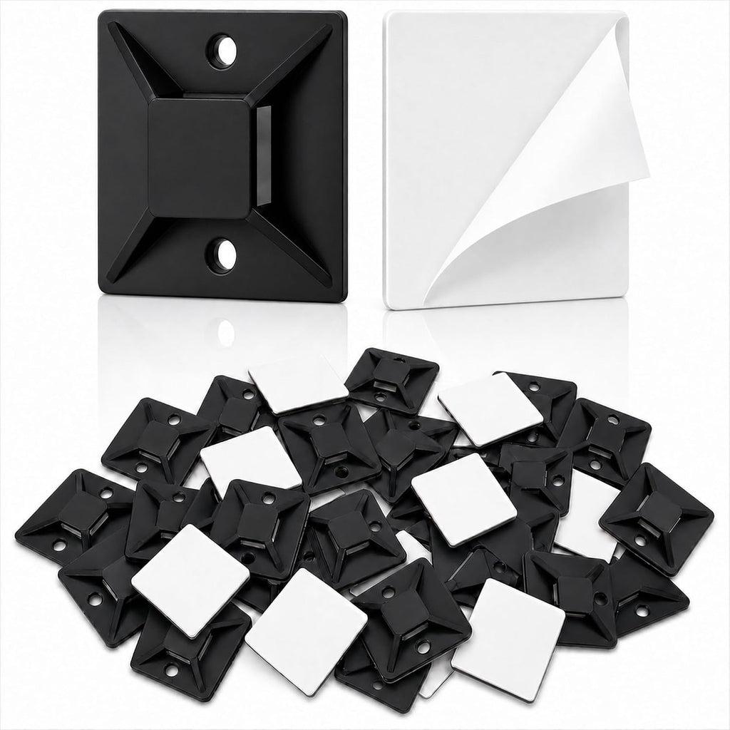 SeuYeugX 1" BLACK 500pcs Adhesive Cable Tie Mounts – Strong Sticky Back Nylon Wire Holders for Cable Management in Home,