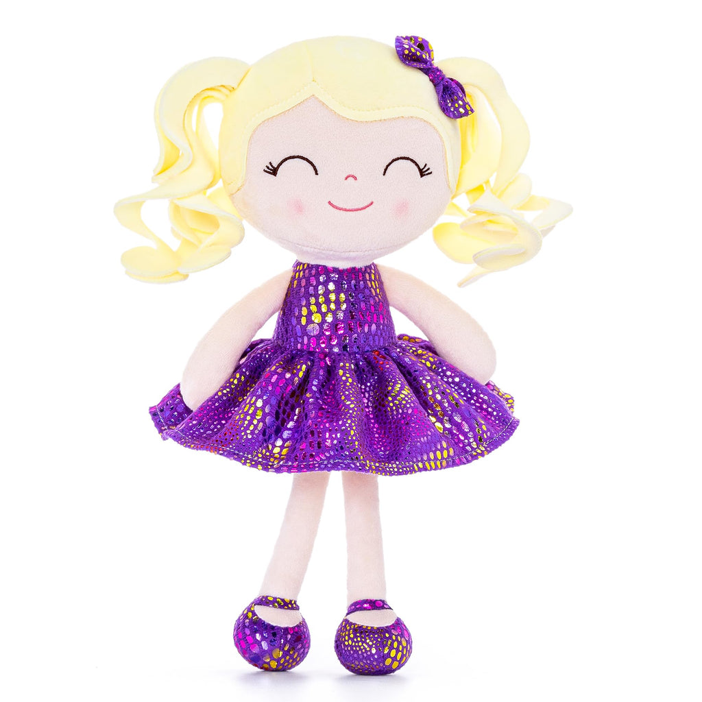 Gloveleya Soft Dolls Plush Figure Skin Glitter Purple Dress Baby Doll Gift 12inches