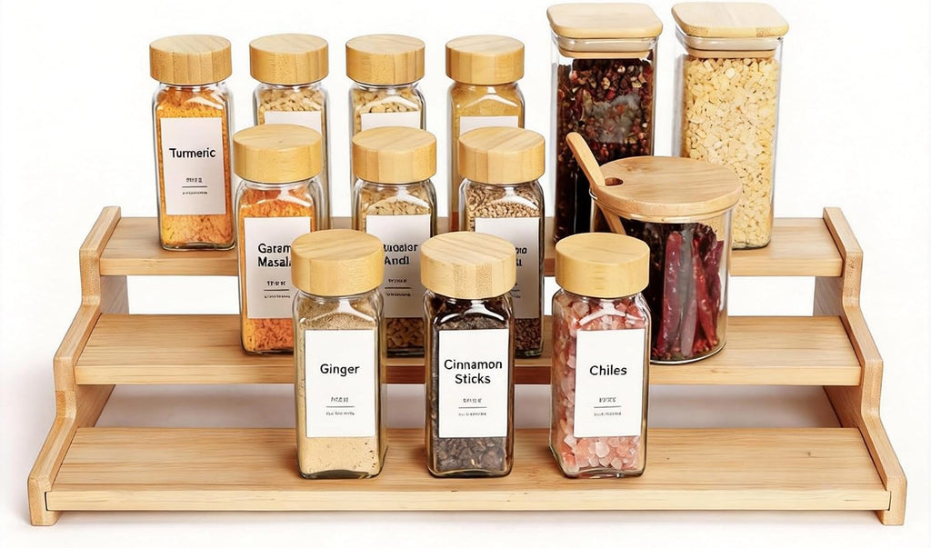 MNADSFKJ Bamboo Spice Rack,3 Tier Spice Rack Organizer for Cabinet