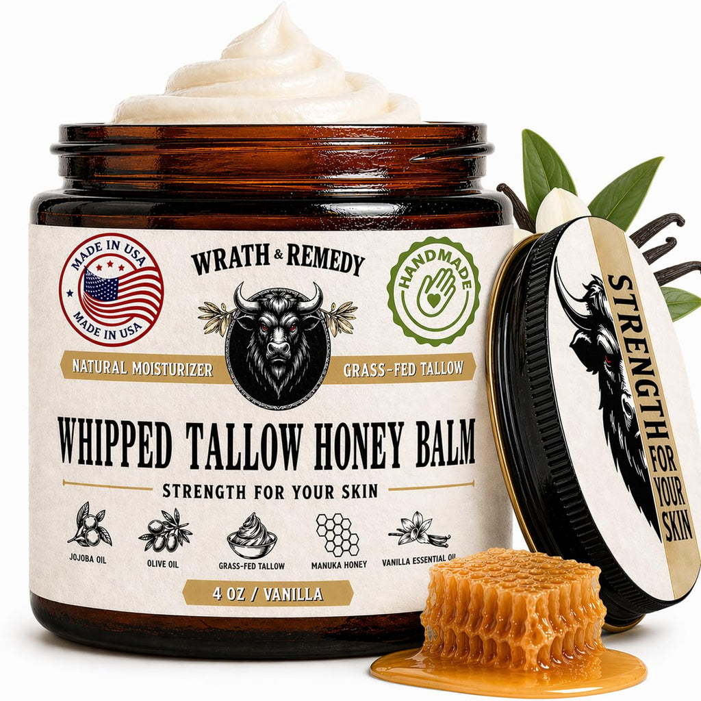 Organic Beef Tallow for Skin & Face - Whipped Honey Balm, Vanilla (4 OZ)