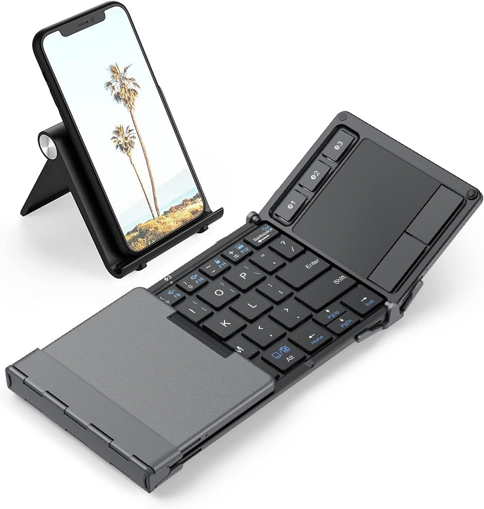 iClever BK08 Foldable Keyboard with Touchpad for Phone and Tablet, Gray