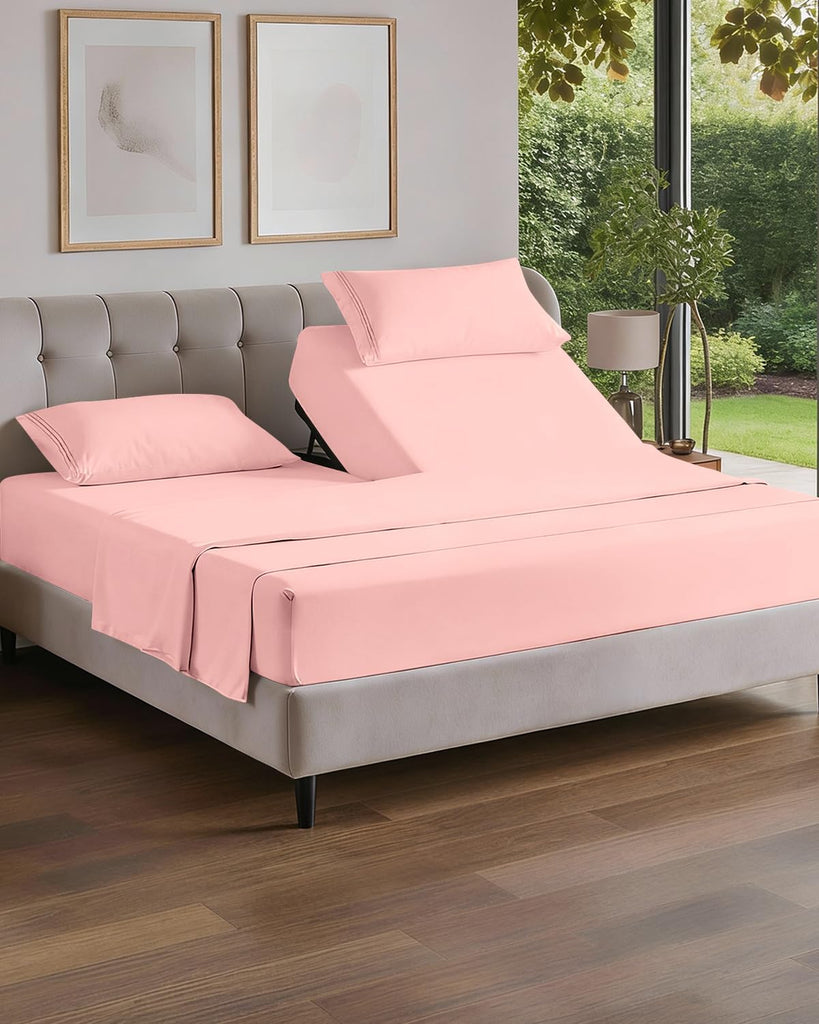 Flex Top Split Head King 4 Piece Sheet Set - Soft & Breathable - Baby Pink