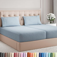 Split King Size 5 Piece Sheet Set - Breathable & Cooling - Heathered Blue