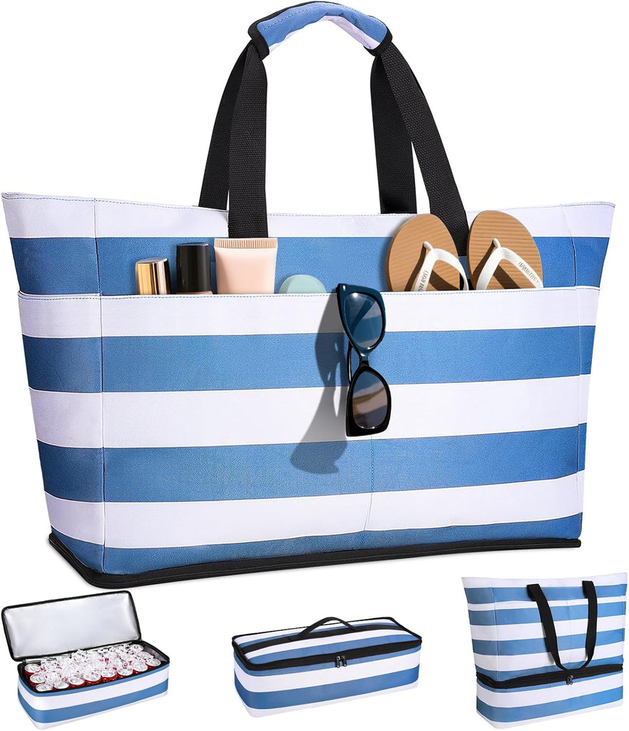 Vewaci Beach Bag with Detachable Cooler, 54L Large Beach Bags Waterproof Sandproof for Women, Travel Tote Bag, Duffle Ba