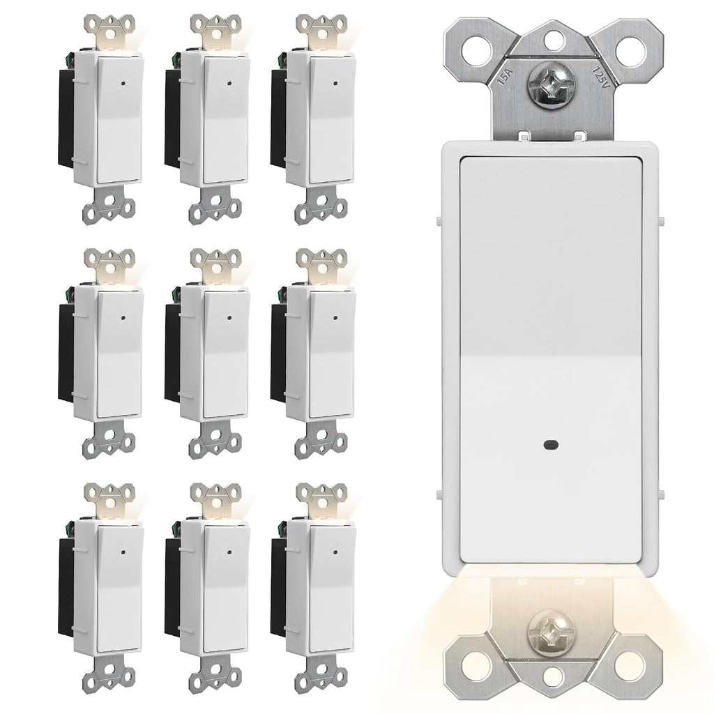 CML Illuminated Guide Light Switch for Hallway, Bedroom, Bathroom, 10 Pack