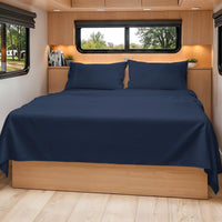 Short Queen Size 4 Piece Bed Sheet Set - RV Short Queen Sheets - Navy Blue