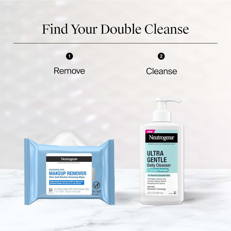 Neutrogena Toallitas para quitar maquillaje micelares sin alcohol para el rostro, eliminan la máscara impermeable y el aceite, toallitas de tela 100% compostable a base de plantas