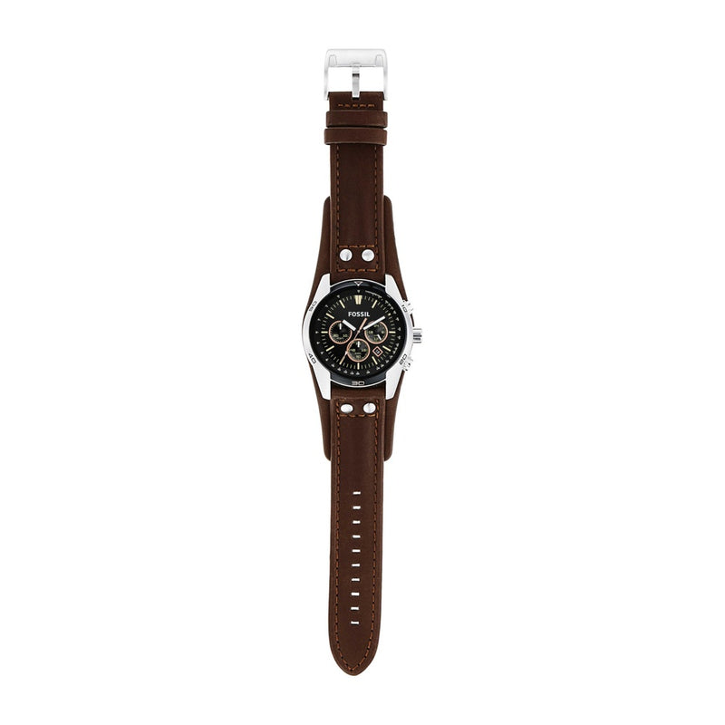 Reloj Fossil Coachman de cuarzo, acero inoxidable y cuero, cronógrafo analógico resistente al agua, color marrón y negro