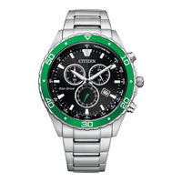Reloj Citizen Eco-Drive Weekender Sport Casual, acero inoxidable plateado, cronógrafo y resistente al agua para hombre