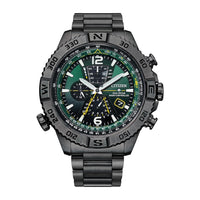 Citizen Reloj Eco-Drive Promaster Navihawk A-T para hombre, esfera verde, pulsera de acero inoxidable, modelo AT8227-56X