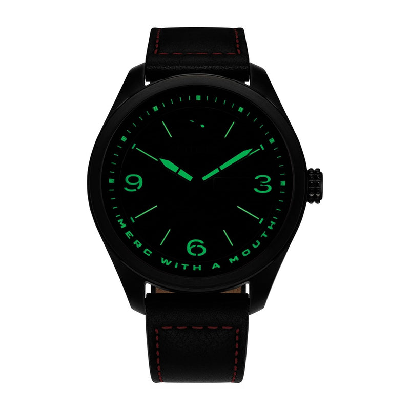 Citizen Eco-Drive Marvel 'Here Comes Deadpool', caja de acero inoxidable negro, correa y esfera negra de cuero