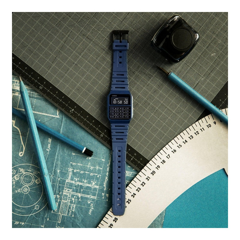 Casio CA-53WF-2B reloj digital para hombre con calculadora y correa azul, diseño retro original y elegante