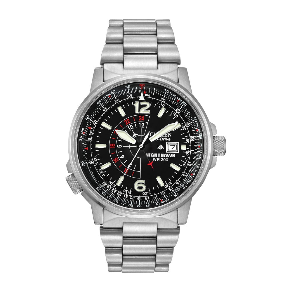 Citizen Reloj Eco-Drive Promaster Air Nighthawk Pilot, de acero inoxidable para hombre, modelo BJ7000-52E, cronógrafo