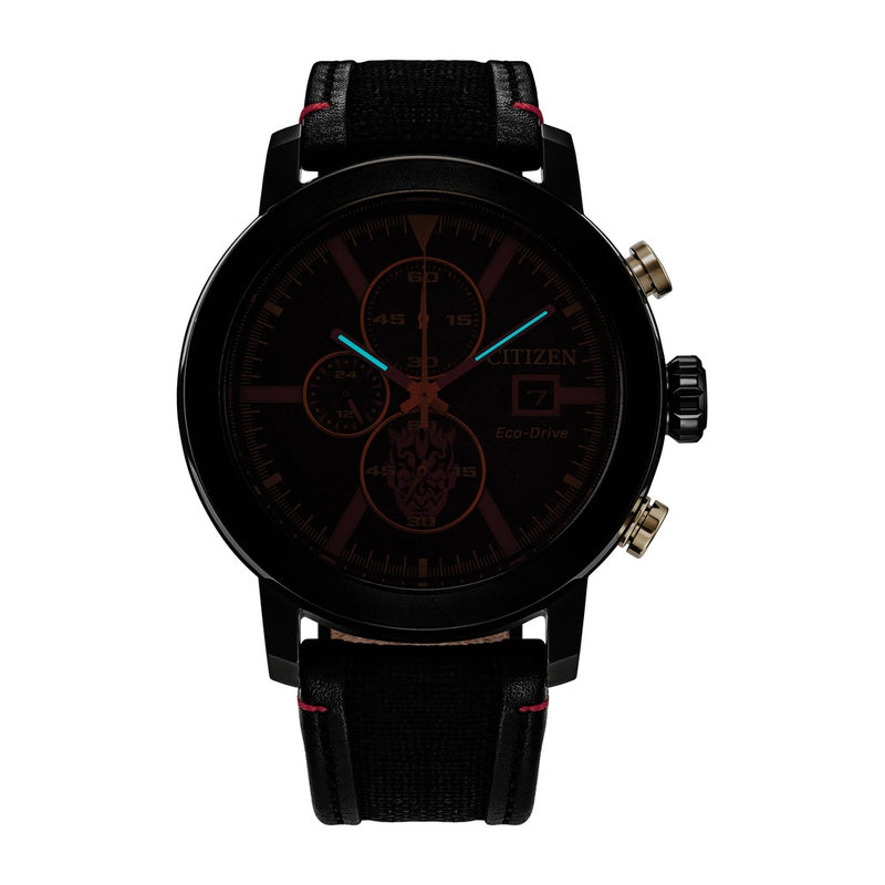 Citizen Eco-Drive Star Wars Darth Maul Mastermind cronógrafo negro con correa de nailon y esfera negra, modelo CA0766-02W
