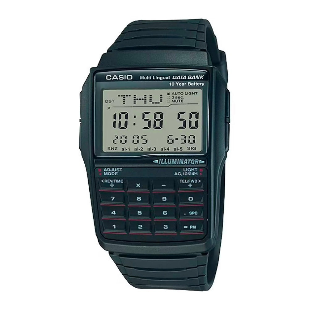 Reloj digital Casio DBC32-1A con calculadora y banco de datos, resistente al agua, batería de larga duración