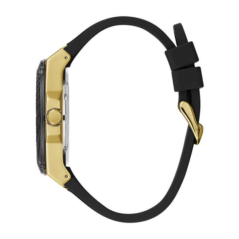 Reloj Guess para hombre de acero inoxidable con movimiento cuarzo japonés y correa de silicona negra resistente