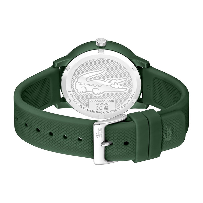 Reloj de cuarzo Lacoste 12.12 Move para hombre con caja de aluminio verde y correa de silicona, diseño monocromático