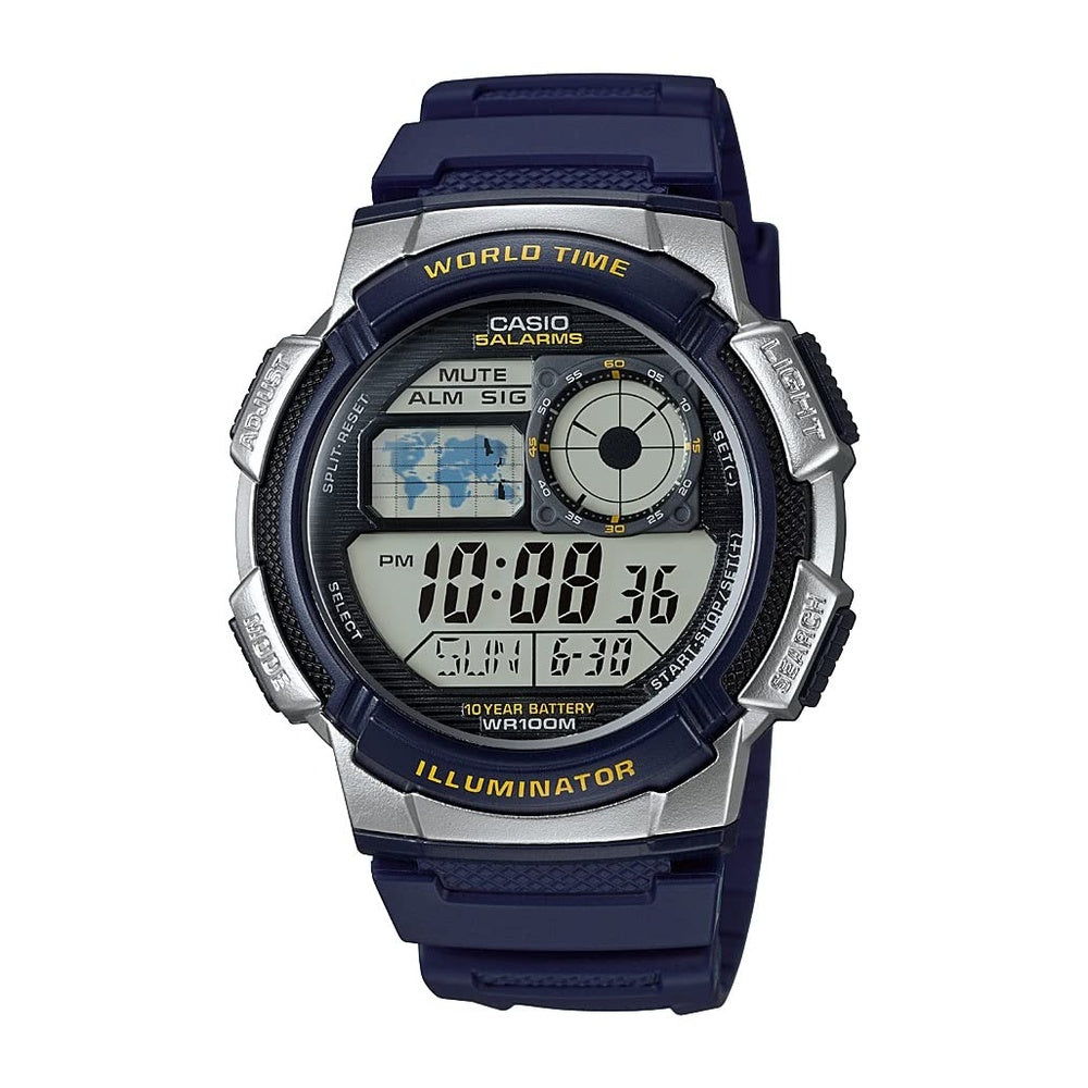 Casio AE1000W Reloj Digital para Hombres con Alarma Múltiple, Temporizador, 10 Años de Batería y Resistente al Agua