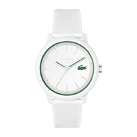 Lacoste Reloj 12.12 de silicona blanco para hombre con movimiento de cuarzo y cristal resistente a arañazos